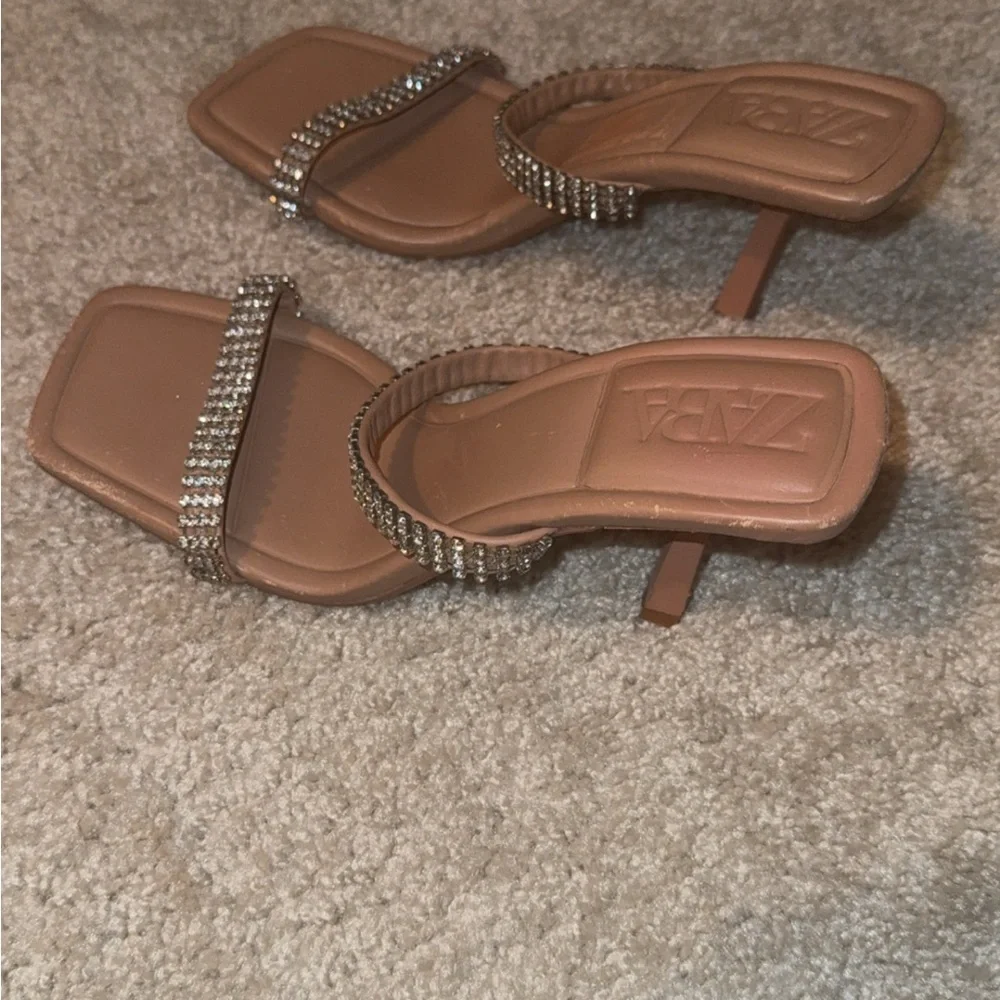 ✨ ZARA Nude Heeled Sandals with Rhinestone Straps ✨ | Size 7 (EU 37) - Picture 3 of 7